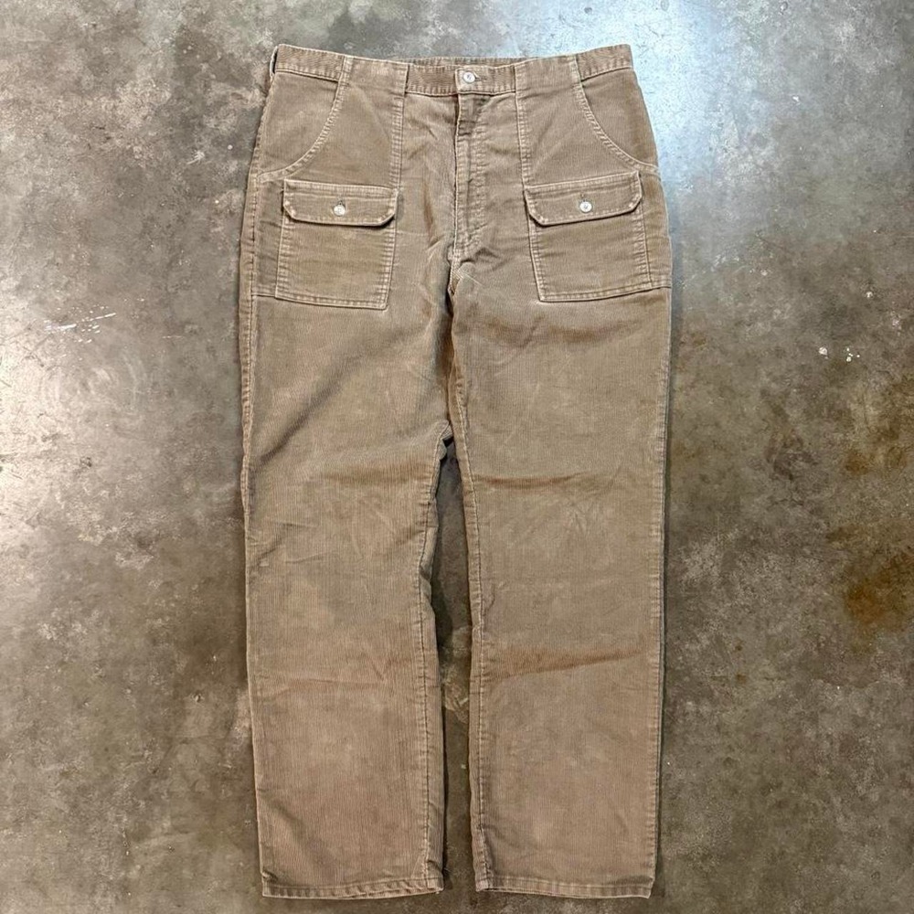 Vintage 90s Lee Brown Corduroy Pants 36x31 Utility Carpenter Trousers Tan